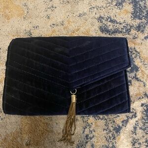 Elegant Navy Velvet Clutch with Tassel